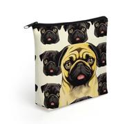 LZQPOEAS Black Yellow Pug Makeup Bag Cute Zippered Cosmetic Pouch Travel Toiletry Organizer Waterproof Cosmetic Pouch Portable Toiletry Pouch Gift for Mom Teacher Friends