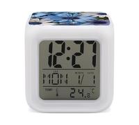 LZQPOEAS Blooming Blue Daisy Alarm Clock Desk Clock with 7 Color Changing Night Light Digital Clocks with Temperature Display Sleep Training and Sound Machine for Heavy Sleeper