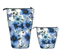 LZQPOEAS Blooming blue daisy Pencil Case Telescopic Pen Pouch Standing Pencil Bag Pop Up Pencil Holder With Zipper Travel Coin Pouch Purse Portable Makeup Bag for Office Holiday Gift