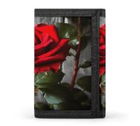 LZQPOEAS Blooming Red Rose Trifold Wallet for Men Slim Minimalist Front Pocket Modern Fashion Wallet Extra Capacity Credit Card Holder Cards Purse