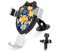 LZQPOEAS Blue Base Yellow Floral Car Phone Mount Universal Cell Phone Holder for Dashboard Windshield Air Vent, Rotatable Adjustable Automobile Cradle, Compatible with All 4-6 Inch Smartphone