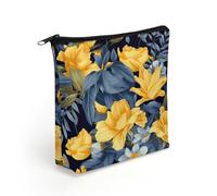 LZQPOEAS Blue Base Yellow Floral Makeup Bag Cute Zippered Cosmetic Pouch Travel Toiletry Organizer Waterproof Cosmetic Pouch Portable Toiletry Pouch Gift for Mom Teacher Friends