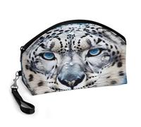 LZQPOEAS Blue Eyed Snow Leopard2 Makeup Bag Large Capacity Travel Cosmetic Bag for Women, Waterproof PU Leather, Flat Open Portable Toiletry Bag for Skincare Travel Essentials