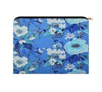 LZQPOEAS Blue Floral Makeup Bag Large Capacity Cosmetic Bag for Women Multi-Function Small Zipper Pouch Portable Travel Toiletry Bags Personalized Makeup Bags for Purse