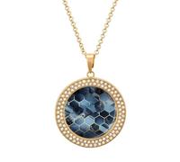 LZQPOEAS Blue Hexagons And Diamonds Necklace Round Coin Pendant Necklaces Charm Round Pendant Initial Necklaces Fashion Jewelry Golden-style