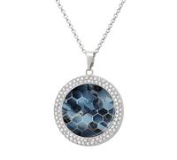 LZQPOEAS Blue Hexagons And Diamonds Necklace Round Coin Pendant Necklaces Charm Round Pendant Initial Necklaces Fashion Jewelry Silver-style