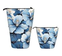 LZQPOEAS Blue hibiscus flower Pencil Case Telescopic Pen Pouch Standing Pencil Bag Pop Up Pencil Holder With Zipper Travel Coin Pouch Purse Portable Makeup Bag for Office Holiday Gift