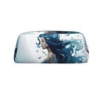 LZQPOEAS Blue Mermaid Pencil Case Leather Pen Bag Travel Makeup Bag Zipper Organizer Bag for Women Men