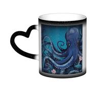 LZQPOEAS Blue octopus tentacles illustration Coffee Mugs Heat Sensitive Color Changing Mug In The Sky 13 Ounce Ceramic Tea Cup Personalized Drinking Cup Novelty Coffee Cup Gifts for Men Women