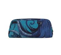 LZQPOEAS Blue octopus tentacles illustration Pencil Case Leather Pen Bag Travel Makeup Bag Zipper Organizer Bag for Women Men
