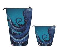 LZQPOEAS Blue octopus tentacles illustration Pencil Case Telescopic Pen Pouch Standing Pencil Bag Pop Up Pencil Holder With Zipper Travel Coin Pouch Purse Portable Makeup Bag for Office Holiday Gift