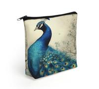LZQPOEAS Blue Peacock Makeup Bag Cute Zippered Cosmetic Pouch Travel Toiletry Organizer Waterproof Cosmetic Pouch Portable Toiletry Pouch Gift for Mom Teacher Friends