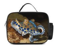 LZQPOEAS Blue Ring Octopus Lunch Bag Insulated Two Compartments Meal Box Insulated Cooler Tote with Handle for Men Or Women, Keeps Food Cold Or Hot, Meal Prep for Work Picnic Golf