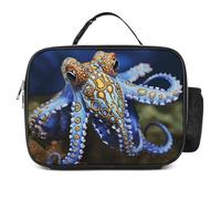 LZQPOEAS Blue Ringed Octopus Lunch Bag Insulated Two Compartments Meal Box Insulated Cooler Tote with Handle for Men Or Women, Keeps Food Cold Or Hot, Meal Prep for Work Picnic Golf