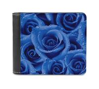 LZQPOEAS Blue Rose Wallet Extra Capacity Slim Bifold Wallet with Multiple Card Slots Men's Leather Wallets Travel Billfold