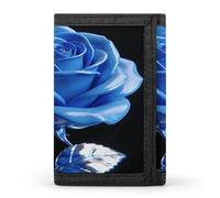 LZQPOEAS Blue Rose Wallet Slim Compact Stylish Trifold Wallet for Men Women Minimalist Front Pocket Travel Divided Billfold