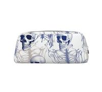 LZQPOEAS Blue skeleton pattern Pencil Case Leather Pen Bag Travel Makeup Bag Zipper Organizer Bag for Women Men