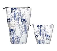 LZQPOEAS Blue skeleton pattern Pencil Case Telescopic Pen Pouch Standing Pencil Bag Pop Up Pencil Holder With Zipper Travel Coin Pouch Purse Portable Makeup Bag for Office Holiday Gift