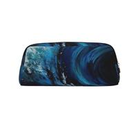 LZQPOEAS Blue Wave Painting Pencil Case Leather Pen Bag Travel Makeup Bag Zipper Organizer Bag for Women Men
