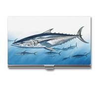 LZQPOEAS Bluefin Tuna Thunnus Business Card Holder Case for Men & Women Minimalist Design Ultra Thin Metal Credit Card Holder Professional Aluminum Alloy Flip Cover Slim Name Card Case