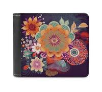 LZQPOEAS Bohemian Colored Flower Wallet Extra Capacity Slim Bifold Wallet with Multiple Card Slots Men's Leather Wallets Travel Billfold