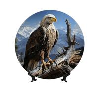 LZQPOEAS Bone China Decorative Plate with Display Stand, A lone eagle Ceramic Decorative Plate Personalized Ceramic Ornament Round Dinner Plates Art Crafts for Wall Hanging Decoration 7in
