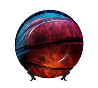LZQPOEAS Bone China Decorative Plate with Display Stand, Basketball Sport Ceramic Decorative Plate Personalized Ceramic Ornament Round Dinner Plates Art Crafts for Wall Hanging Decoration 6in