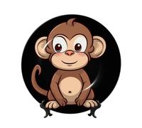 LZQPOEAS Bone China Decorative Plate with Display Stand, Cartoon brown monkey Ceramic Decorative Plate Personalized Ceramic Ornament Round Dinner Plates Art Crafts for Wall Hanging Decoration 6in