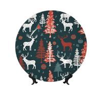 LZQPOEAS Bone China Decorative Plate with Display Stand, Cow deer tree christmas Ceramic Decorative Plate Personalized Ceramic Ornament Round Dinner Plates Art Crafts for Wall Hanging Decoration 10in