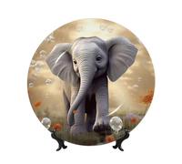 LZQPOEAS Bone China Decorative Plate with Display Stand, Cute Elephant Play Ceramic Decorative Plate Personalized Ceramic Ornament Round Dinner Plates Art Crafts for Wall Hanging Decoration 6in