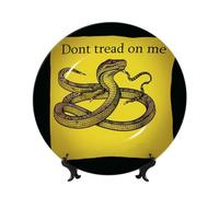 LZQPOEAS Bone China Decorative Plate with Display Stand, Dont tread on me Ceramic Decorative Plate Personalized Ceramic Ornament Round Dinner Plates Art Crafts for Wall Hanging Decoration 7in