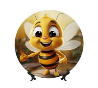 LZQPOEAS Bone China Decorative Plate with Display Stand, Honey bee Ceramic Decorative Plate Personalized Ceramic Ornament Round Dinner Plates Art Crafts for Wall Hanging Decoration 7in