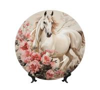 LZQPOEAS Bone China Decorative Plate with Display Stand, Horse Image Ceramic Decorative Plate Personalized Ceramic Ornament Round Dinner Plates Art Crafts for Wall Hanging Decoration 6in
