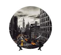 LZQPOEAS Bone China Decorative Plate with Display Stand, Love from New York Ceramic Decorative Plate Personalized Ceramic Ornament Round Dinner Plates Art Crafts for Wall Hanging Decoration 7in