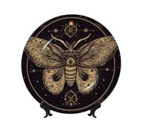 LZQPOEAS Bone China Decorative Plate with Display Stand, Moth Ceramic Decorative Plate Personalized Ceramic Ornament Round Dinner Plates Art Crafts for Wall Hanging Decoration 7in