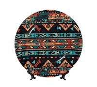 LZQPOEAS Bone China Decorative Plate with Display Stand, Navajo tribal pattern Ceramic Decorative Plate Personalized Ceramic Ornament Round Dinner Plates Art Crafts for Wall Hanging Decoration 6in