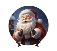 LZQPOEAS Bone China Decorative Plate with Display Stand, Santa in the snow Ceramic Decorative Plate Personalized Ceramic Ornament Round Dinner Plates Art Crafts for Wall Hanging Decoration 6in