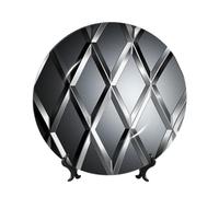 LZQPOEAS Bone China Decorative Plate with Display Stand, Silver Geometric Figure Ceramic Decorative Plate Personalized Ceramic Ornament Round Dinner Plates Art Crafts for Wall Hanging Decoration 7in