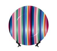 LZQPOEAS Bone China Decorative Plate with Display Stand, Striped Designs Ceramic Decorative Plate Personalized Ceramic Ornament Round Dinner Plates Art Crafts for Wall Hanging Decoration 6in