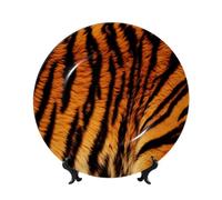 LZQPOEAS Bone China Decorative Plate with Display Stand, Tiger Striped Pattern Ceramic Decorative Plate Personalized Ceramic Ornament Round Dinner Plates Art Crafts for Wall Hanging Decoration 7in