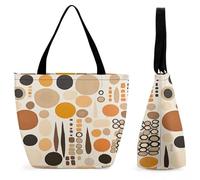 LZQPOEAS Brown Circle Pattern Tote Bag for Women Lightweight Casual Shoulder Bag Reusable Grocery Shopping Bag Large Capacity Everyday Handbag for Travel Work Gym Office Daily Use