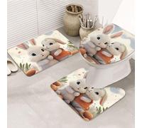 LZQPOEAS Bunny Hug Print Bathroom Rug Set 3 Piece Includes Non Slip Bath Mat, Contour Mat and Toilet Lid Cover Ultra Soft Microfiber Bathroom Floor Mats Set