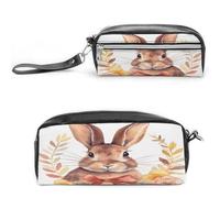 LZQPOEAS Bunny Rosette Pen Case Cosmetic Makeup Bag PU Leather Cosmetic Pencil Bags Small Soft Makeup Pouch with Zipper Waterproof Makeup Brush Holder for Women Men Office
