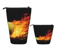LZQPOEAS Burning tennis pictures Pencil Case Telescopic Pen Pouch Standing Pencil Bag Pop Up Pencil Holder With Zipper Travel Coin Pouch Purse Portable Makeup Bag for Office Holiday Gift
