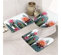 LZQPOEAS Cactus Flower Print Bathroom Rug Set 3 Piece Includes Non Slip Bath Mat, Contour Mat and Toilet Lid Cover Ultra Soft Microfiber Bathroom Floor Mats Set