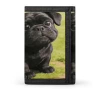 LZQPOEAS Cartoon Black Bulldog Wallet Slim Compact Stylish Trifold Wallet for Men Women Minimalist Front Pocket Travel Divided Billfold
