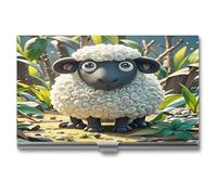 LZQPOEAS Cartoon Black White Sheep Business Card Holder for Men Women Professional Stainless Steel Card Case Slim Flip Cover Purse Name Cards Holder Multi Aluminum Business Cards Wallet for Office