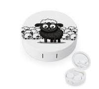 LZQPOEAS Cartoon Black White Sheep Contact Lens Case,Compact Portable Circle Contacts Lenses Case with Mirror Tweezers Contacts Lenses Container for Travel Daily Life