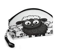 LZQPOEAS Cartoon Black White Sheep Makeup Bag Large Capacity Travel Cosmetic Bag for Women, Waterproof PU Leather, Flat Open Portable Toiletry Bag for Skincare Travel Essentials