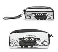 LZQPOEAS Cartoon Black White Sheep Pen Case Cosmetic Makeup Bag PU Leather Cosmetic Pencil Bags Small Soft Makeup Pouch with Zipper Waterproof Makeup Brush Holder for Women Men Office